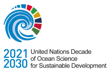 This is the 2021-2030 United Nations Decade of Ocean Science for Sustainable Development. This includes a whirlpool with multiple shades of colours next to it.